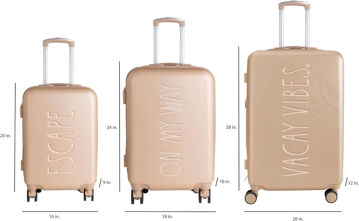 Rae Dunn Hardside Expandable Luggage Set | Spinner Wheels | Suitcase | Travel | Telescopic Adjustable Handle, Champagne, 3 Piece Set-20, 24, 28