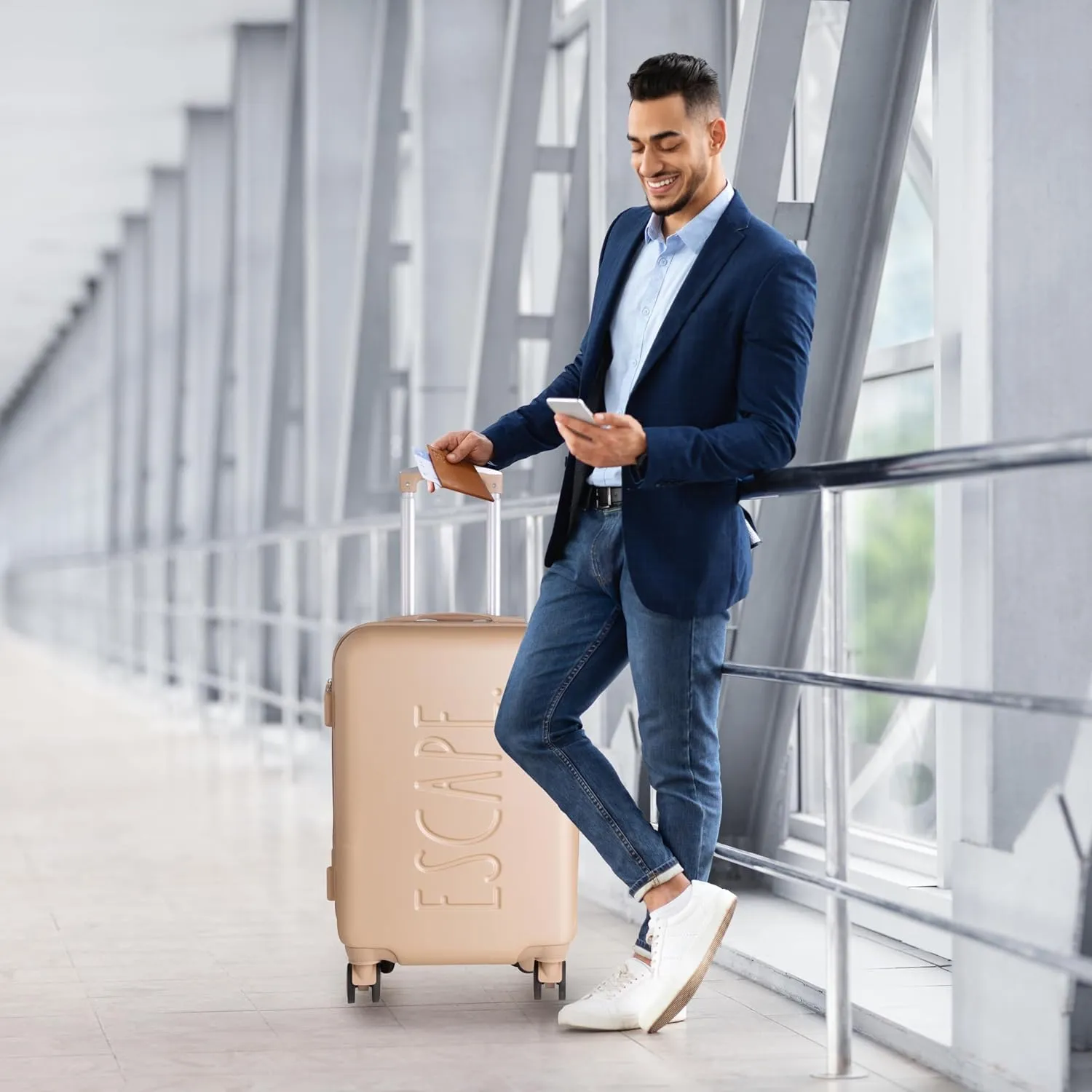 Rae Dunn Hardside Expandable Luggage Set | Spinner Wheels | Suitcase | Travel | Telescopic Adjustable Handle, Champagne, 3 Piece Set-20, 24, 28