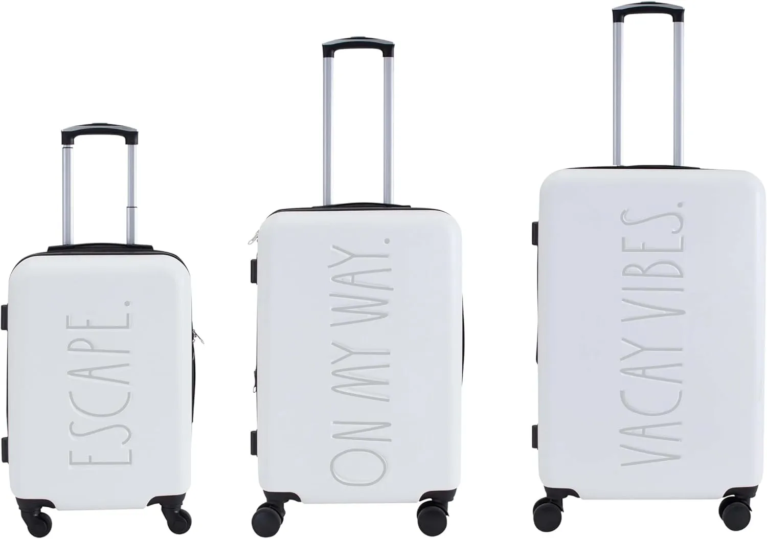 Rae Dunn Hardside Expandable Luggage Set | Spinner Wheels | Suitcase | Travel | Telescopic Adjustable Handle, White, 3 Piece Set-20, 24, 28