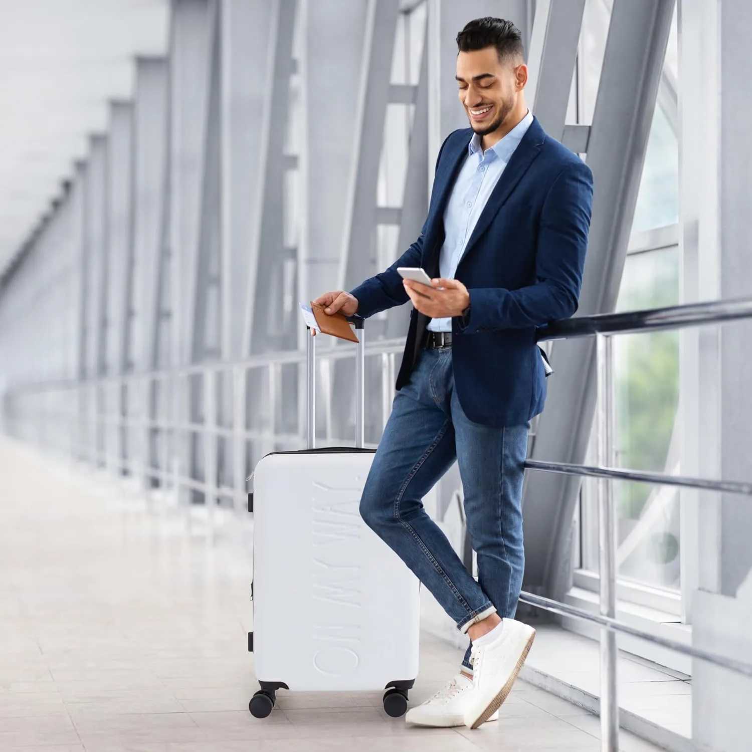 Rae Dunn Hardside Expandable Luggage Set | Spinner Wheels | Suitcase | Travel | Telescopic Adjustable Handle, White, 3 Piece Set-20, 24, 28