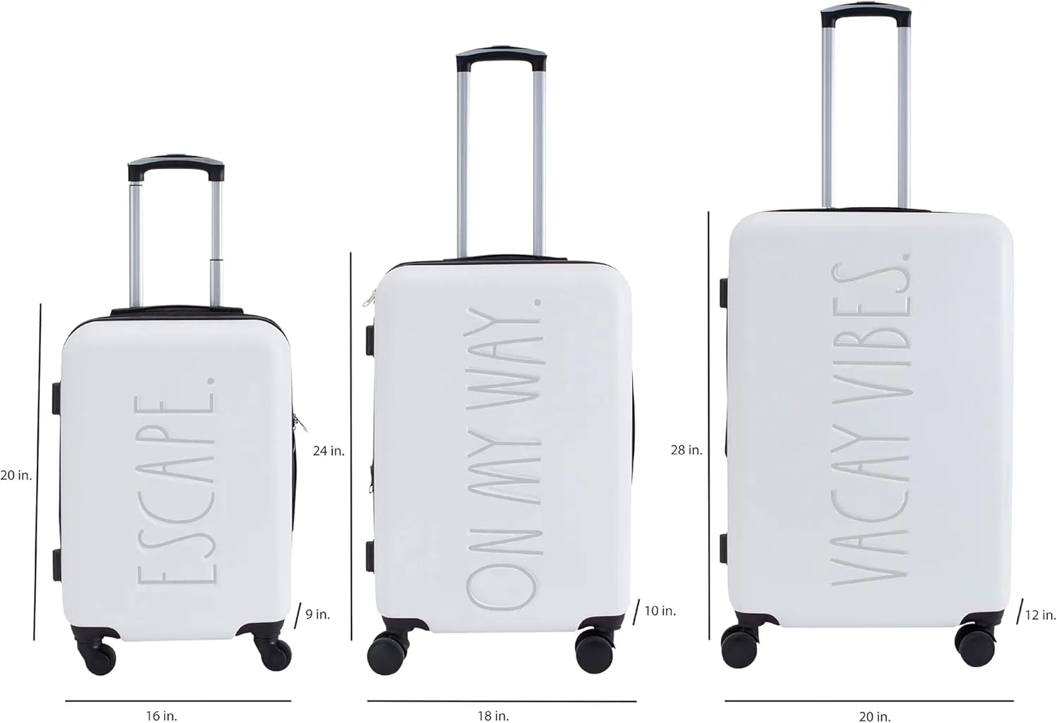 Rae Dunn Hardside Expandable Luggage Set | Spinner Wheels | Suitcase | Travel | Telescopic Adjustable Handle, White, 3 Piece Set-20, 24, 28