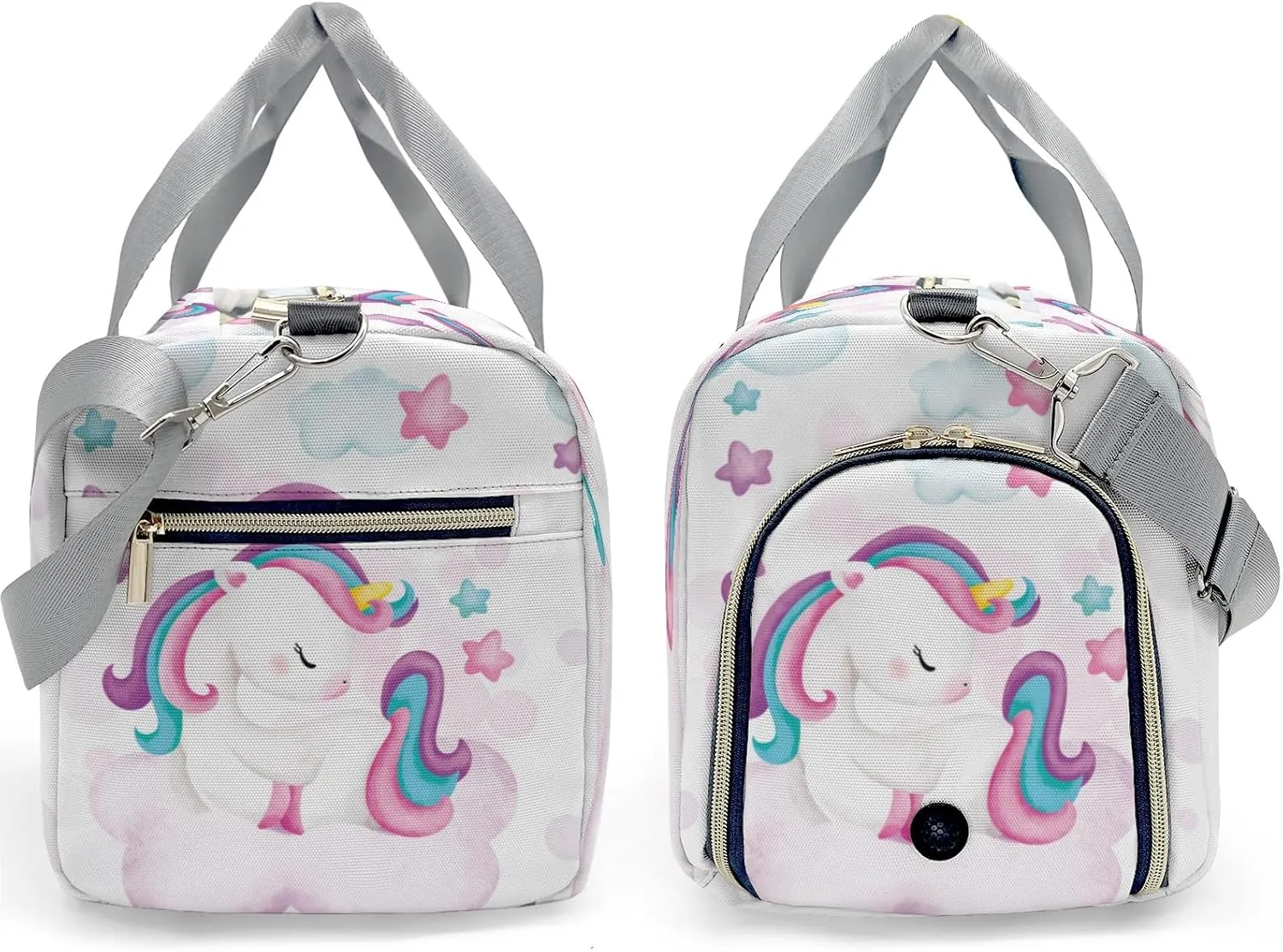 Rainbow Unicorn Cloud Stars Personalized Duffel Bag,Custom Travel Gym Bag with Name,Waterproof Sports Overnight Bag with Shoe Compartment & Shoulder Strap