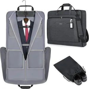 RAINSMORE Garment Bags for Travel Carry On Garment Bag for Hanging Clothes, Suit Bag for Business Trips with Shoes bag & Shoulder Strap, Waterproof Foldable Suit Luggage Bag for Men Women, Gray