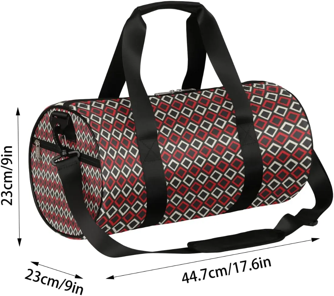 Red Black Gym Bag Small Gym Duffel Bags for Men Women Rhombus Overnight Weekender Bag Lightweight Sport Duffle Bag Carry On Gymbag