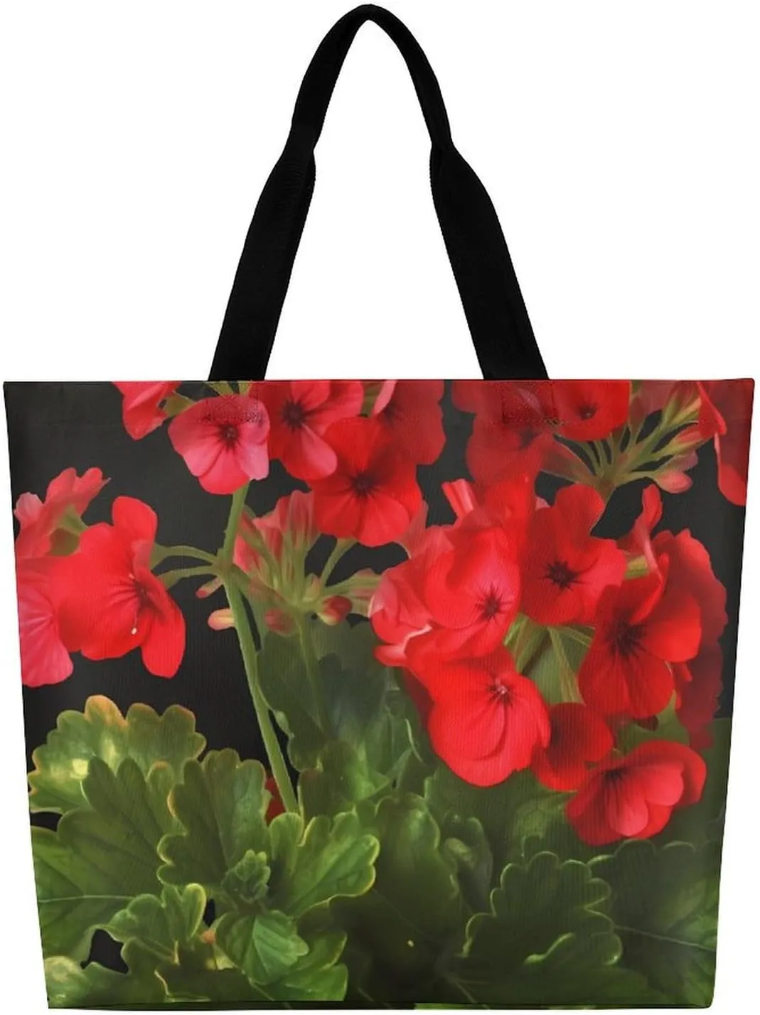 Red Geraniums Tote Bag Large Women Casual Shoulder Bag Reusable Grocery Bag Fasion Handbag for Office Shopping Travel