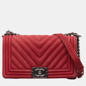 Red Suede Chevron Medium Le Boy Flap Bag