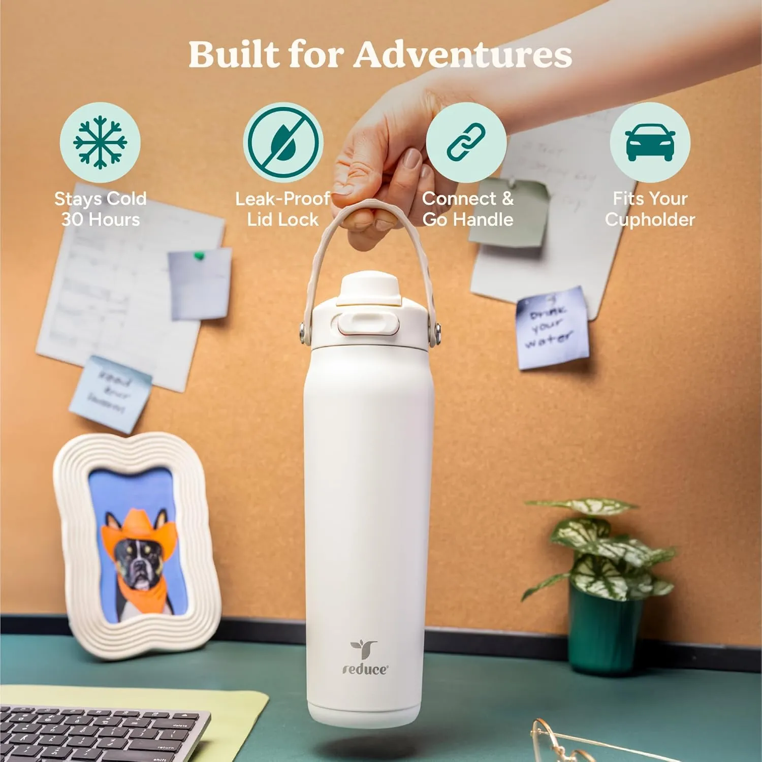 REDUCE Aura Vacuum Insulated 26 oz Water Bottle - Leak-Proof & Chug Spout for Quick Hydration - Keeps Drinks Cold for 30 Hours - Removable Handle for Travel or Gym - Soft Sit Base - Lilac Bud