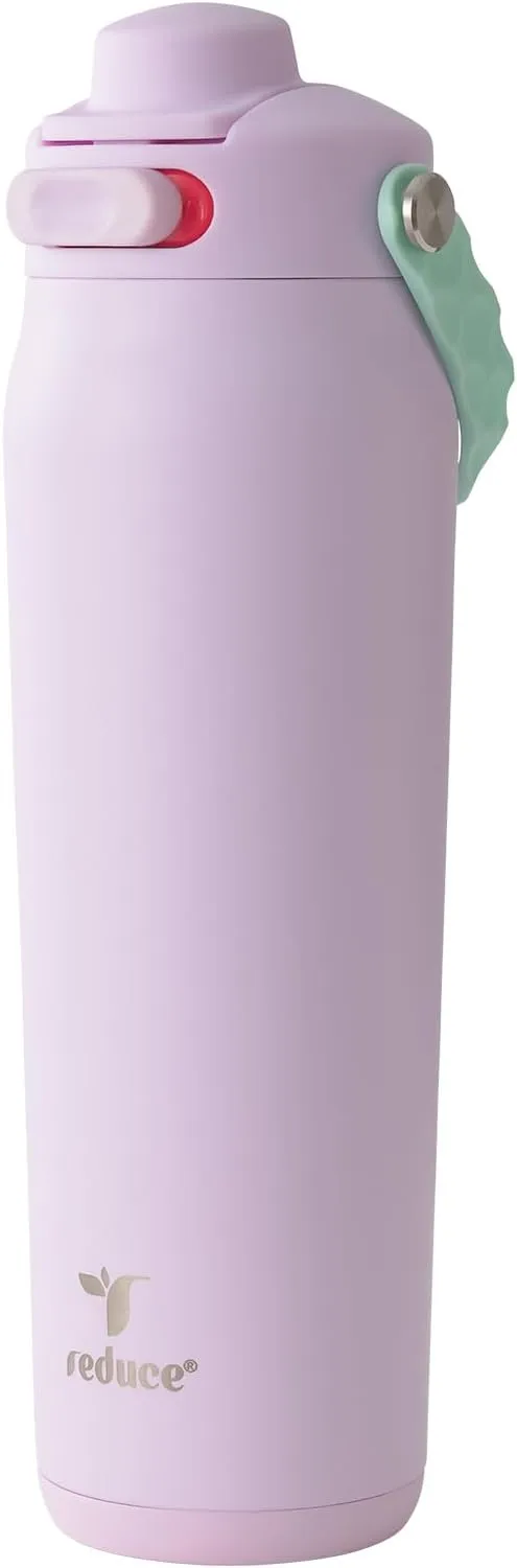 REDUCE Aura Vacuum Insulated 26 oz Water Bottle - Leak-Proof & Chug Spout for Quick Hydration - Keeps Drinks Cold for 30 Hours - Removable Handle for Travel or Gym - Soft Sit Base - Lilac Bud