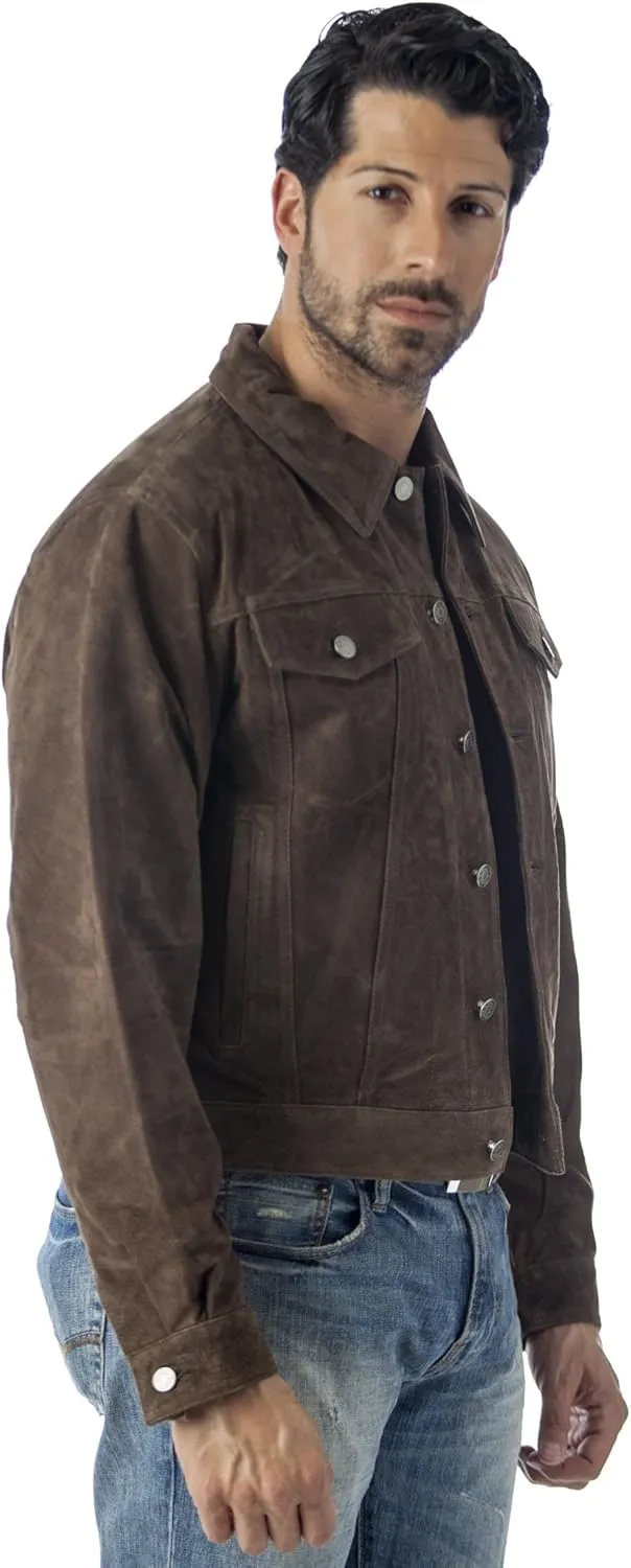 REED Men's Western Jean Style Suede Leather Shirt Jacket