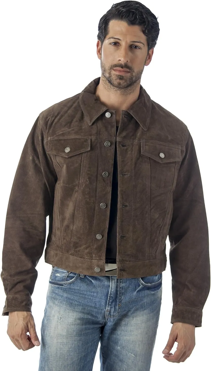 REED Men's Western Jean Style Suede Leather Shirt Jacket