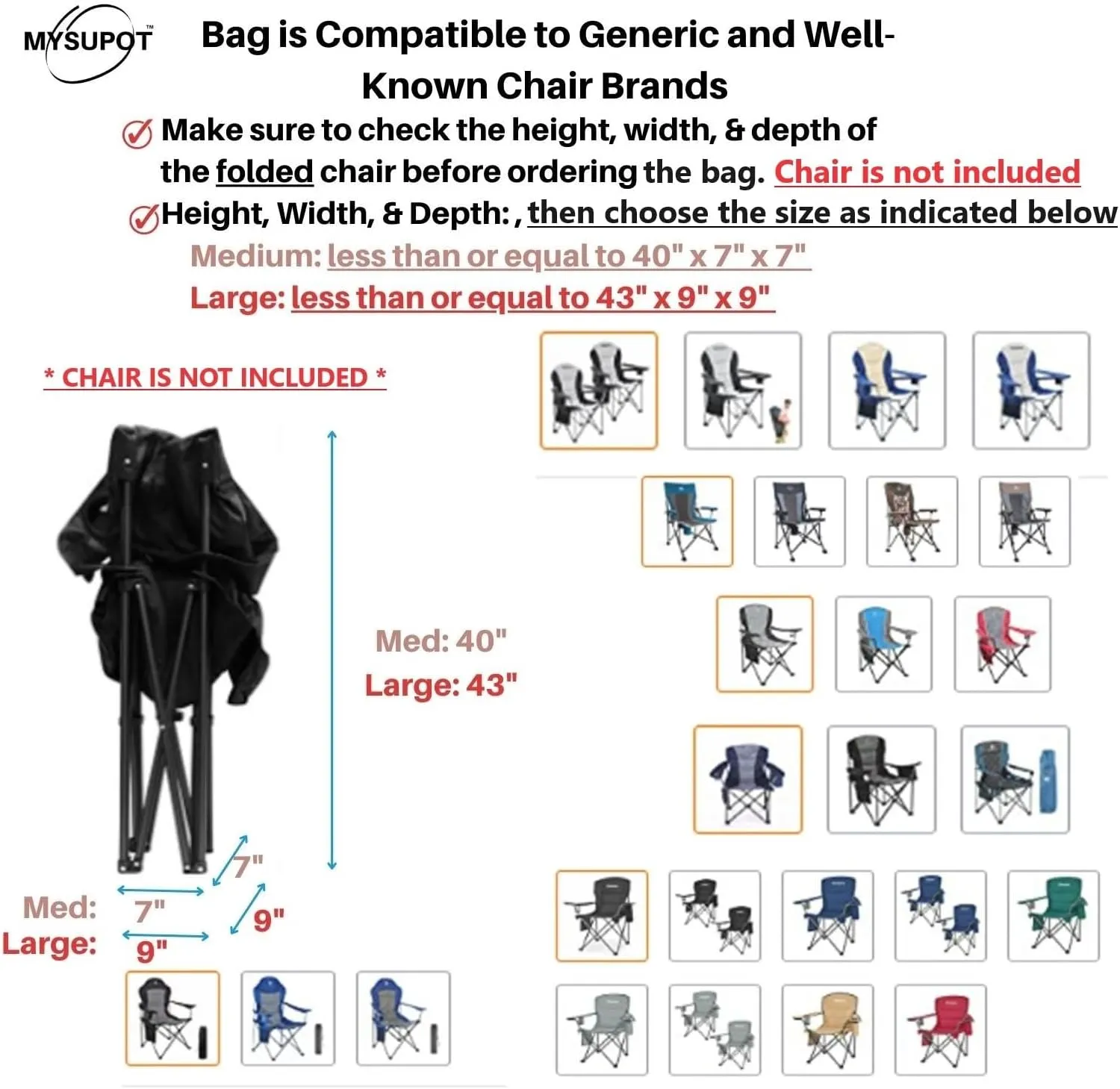 Replacement Bag for Folding Camping Chair, Portable Camp Chair, Hammock, Yoga Mat, Umbrella, Tents, Tripods, Fishing Poles - 420D Oxford Polyester Fabric