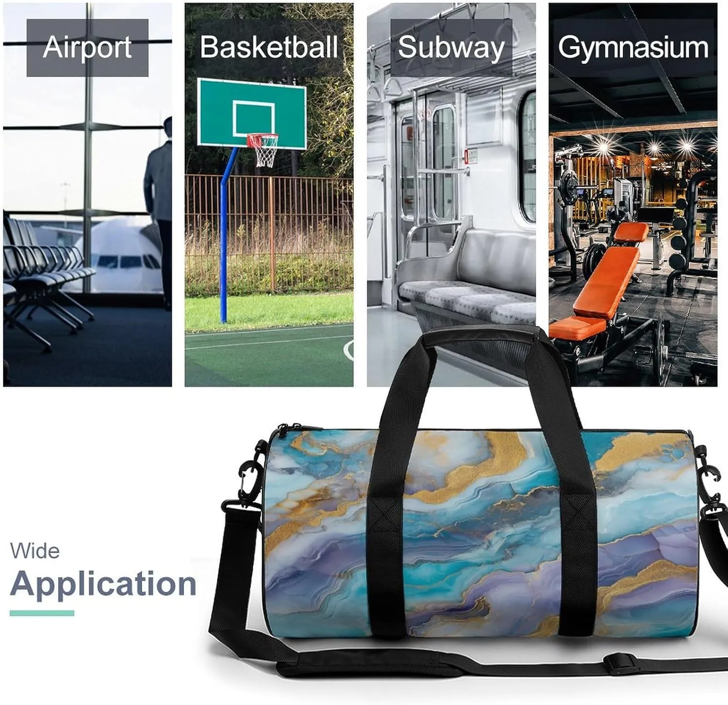 Resin Geode Abstract Marble Travel Gym Bag for Women Men Cylindrical Duffle Bag Sport Workout Bag with Shoulder Strap
