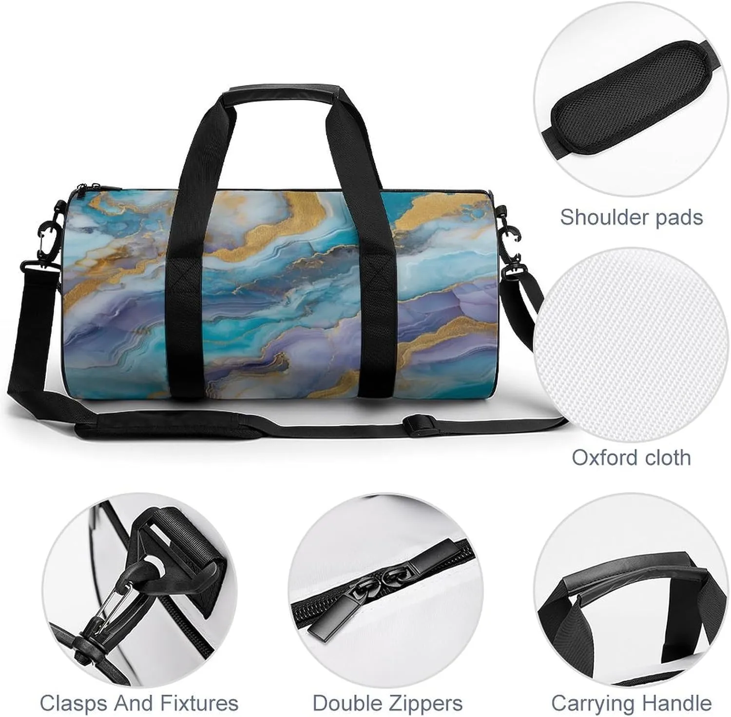 Resin Geode Abstract Marble Travel Gym Bag for Women Men Cylindrical Duffle Bag Sport Workout Bag with Shoulder Strap