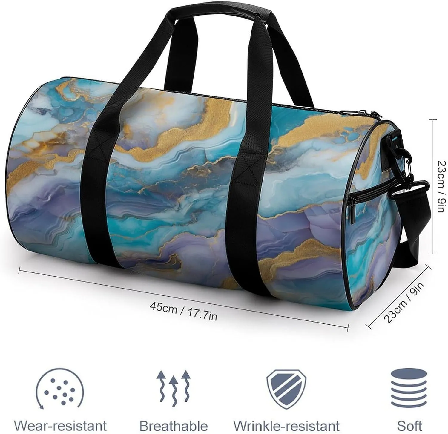 Resin Geode Abstract Marble Travel Gym Bag for Women Men Cylindrical Duffle Bag Sport Workout Bag with Shoulder Strap