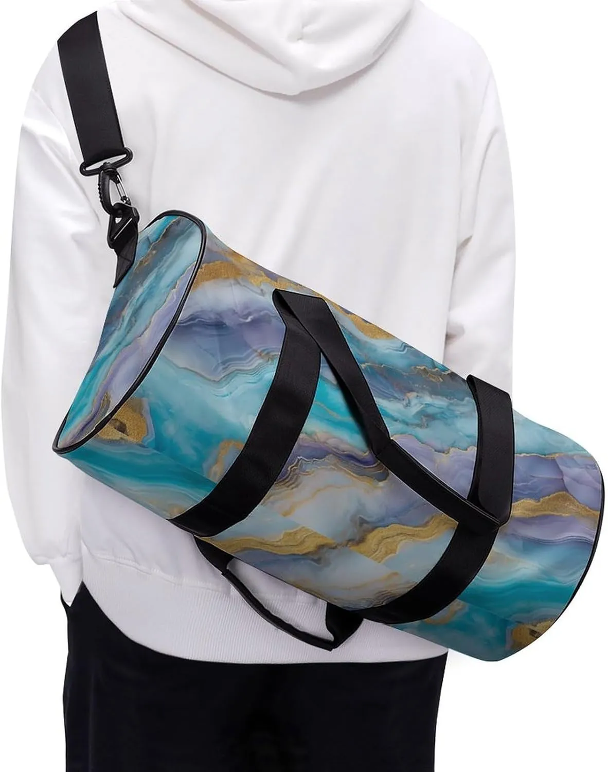 Resin Geode Abstract Marble Travel Gym Bag for Women Men Cylindrical Duffle Bag Sport Workout Bag with Shoulder Strap