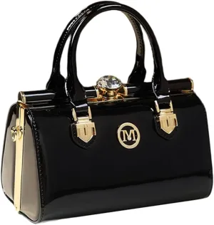 Rhinestone Buckle Shoulder Bag for Women's Leather Top Handle Satchel Crossbody Handbags Evening Bag Purses Hard