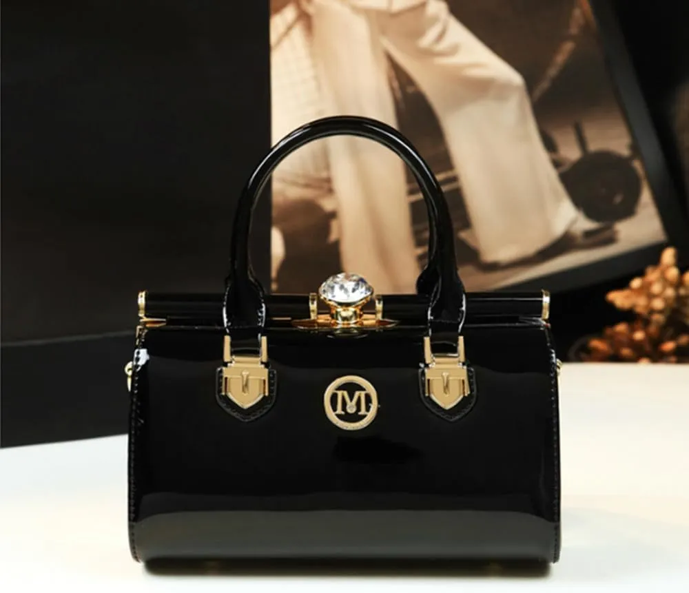 Rhinestone Buckle Shoulder Bag for Women's Leather Top Handle Satchel Crossbody Handbags Evening Bag Purses Hard