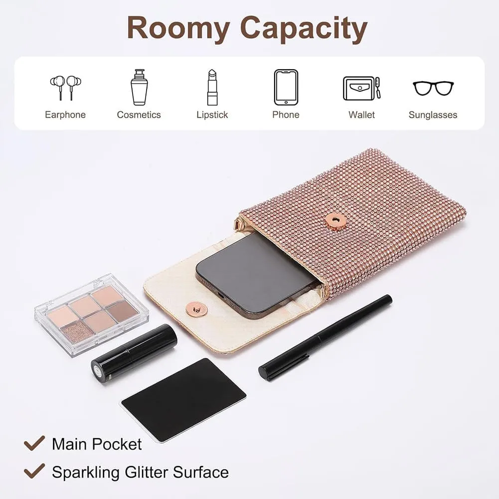 Rhinestone Crossbody Cell Phone Purse Wallet Clutch Crystal Evening Handbags Bling Shoulder Smart Phone Bag
