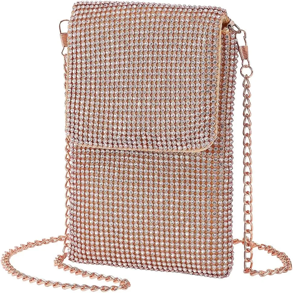 Rhinestone Crossbody Cell Phone Purse Wallet Clutch Crystal Evening Handbags Bling Shoulder Smart Phone Bag