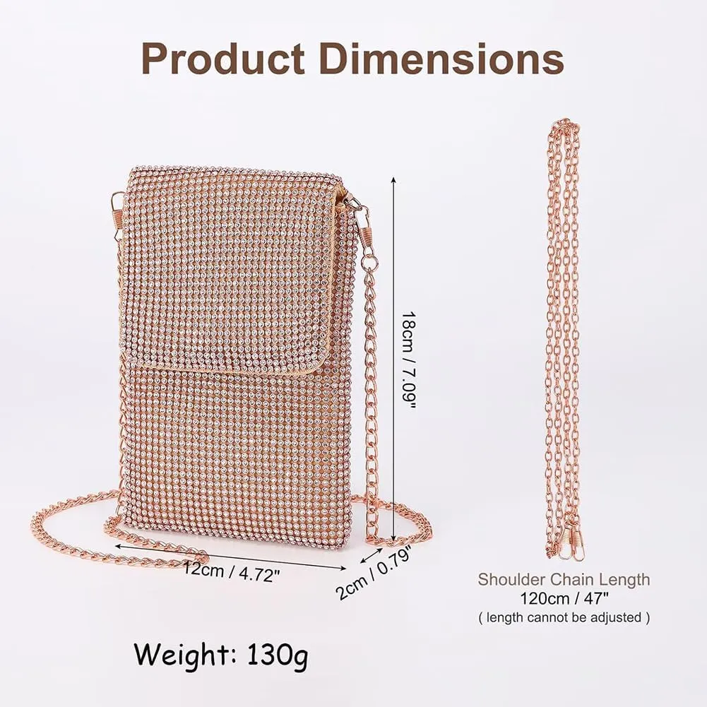 Rhinestone Crossbody Cell Phone Purse Wallet Clutch Crystal Evening Handbags Bling Shoulder Smart Phone Bag