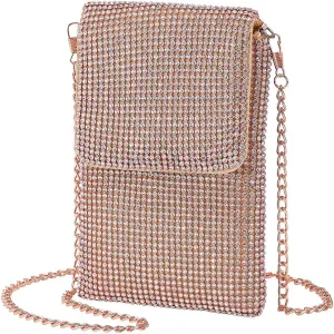 Rhinestone Crossbody Cell Phone Purse Wallet Clutch Crystal Evening Handbags Bling Shoulder Smart Phone Bag