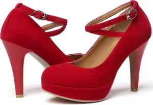 RIBONGZ Strappy Heels for Women Closed Toe Platform High Heels Pumps Sexy Summer Comfortable 4 inch Stiletto Wedding Heels