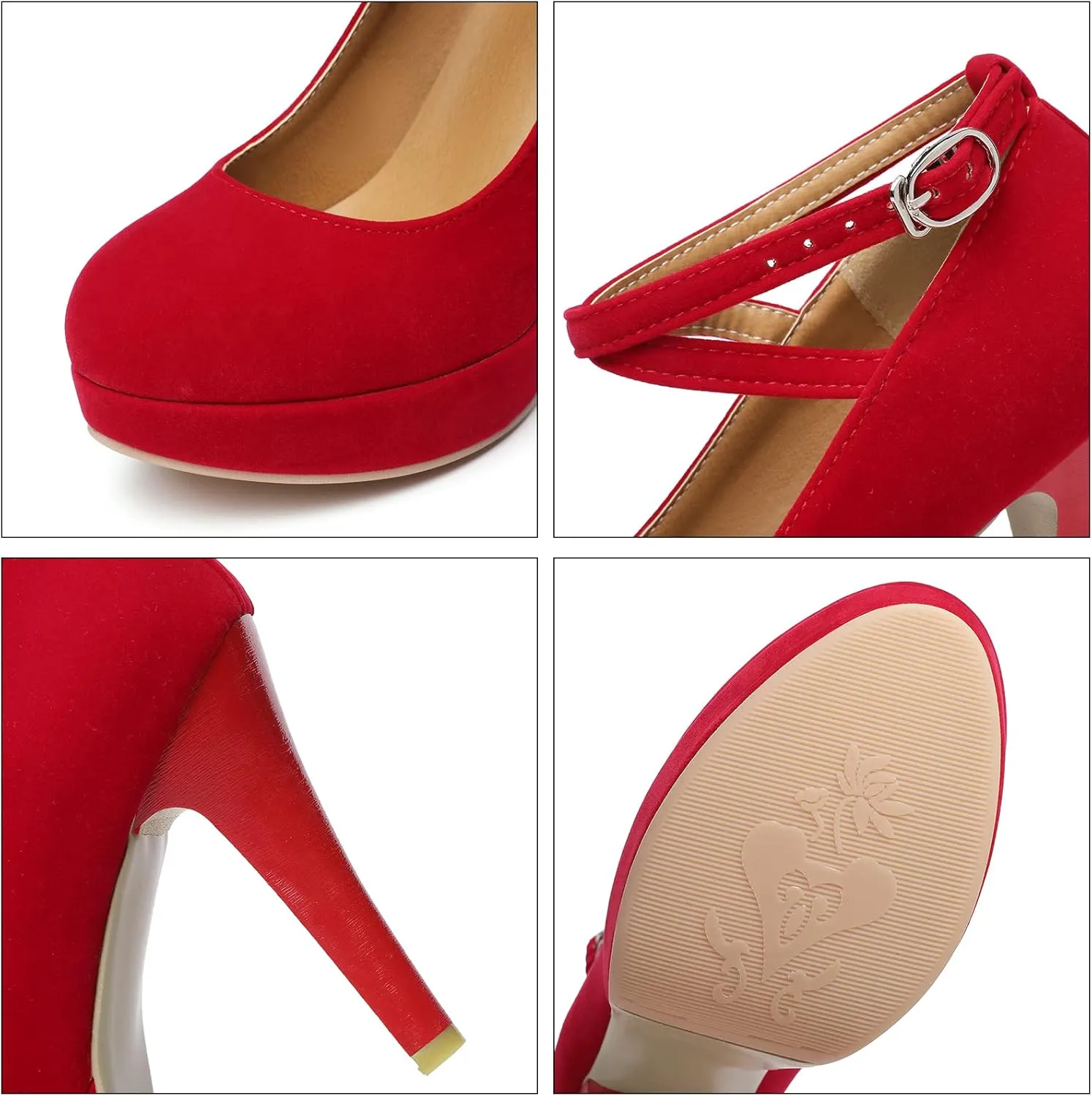 RIBONGZ Strappy Heels for Women Closed Toe Platform High Heels Pumps Sexy Summer Comfortable 4 inch Stiletto Wedding Heels