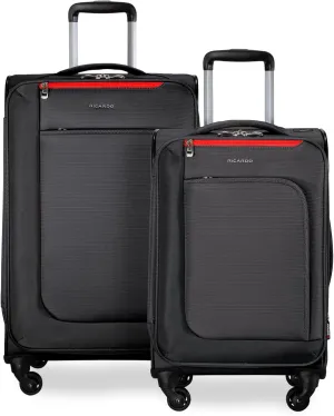 Ricardo Beverly Hills Aspen Springs 2-PC Luggage Set – Lightweight Softside Suitcase Set of 2 with 20” Carry-On & 24” Medium Check-In Spinner, Black