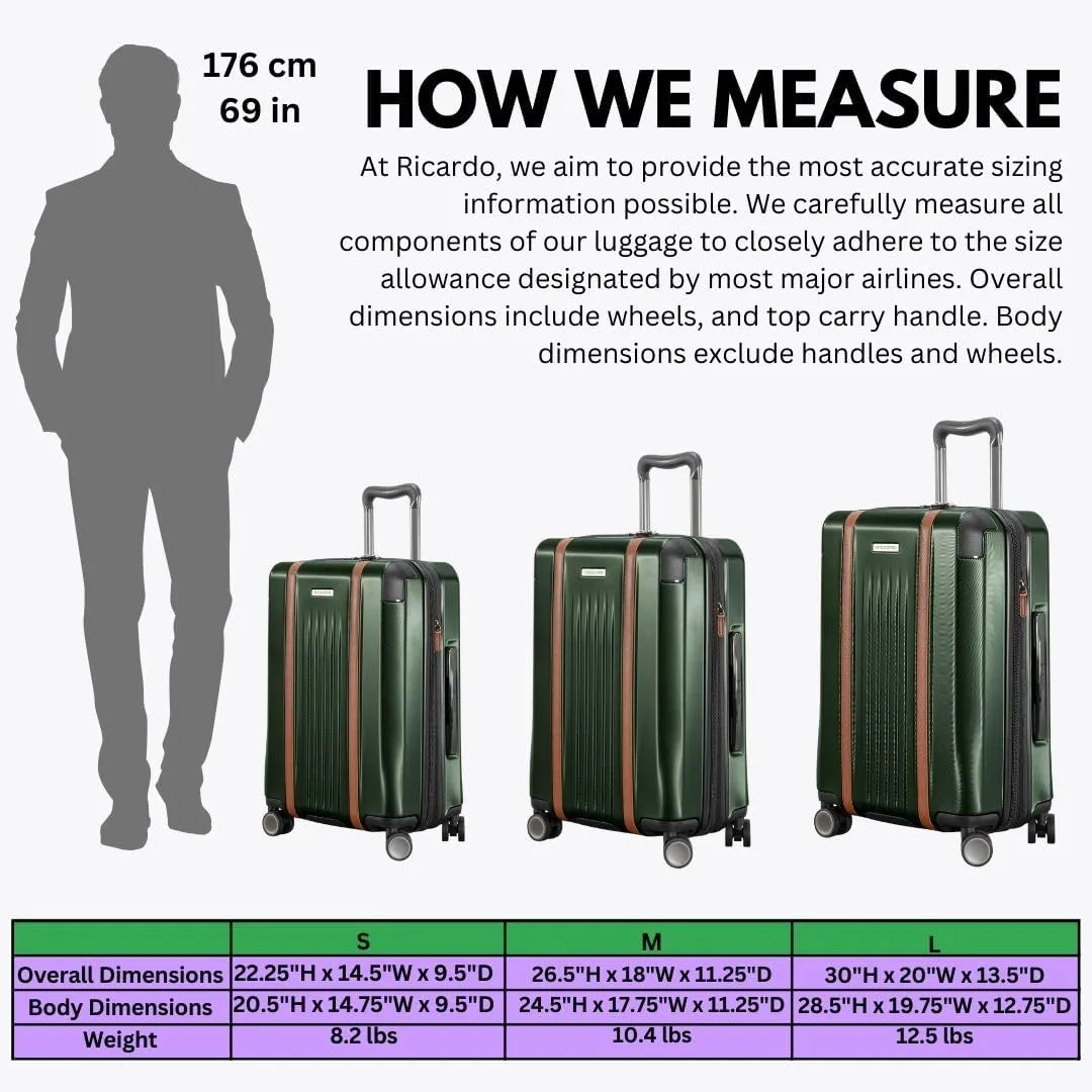 Ricardo Beverly Hills Montecito 2.0 Hardside with Dual Spinning Wheels, Expandable with Comfort Grip for Easy Packing and Moving, Men and Women, Hunter Green, Check-In Large 29-Inch