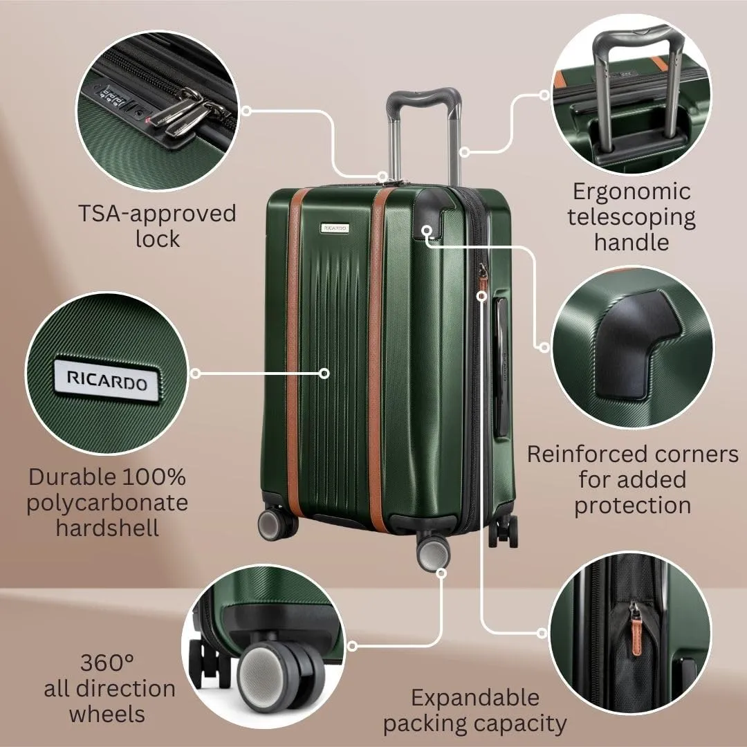 Ricardo Beverly Hills Montecito 2.0 Hardside with Dual Spinning Wheels, Expandable with Comfort Grip for Easy Packing and Moving, Men and Women, Hunter Green, Check-In Large 29-Inch