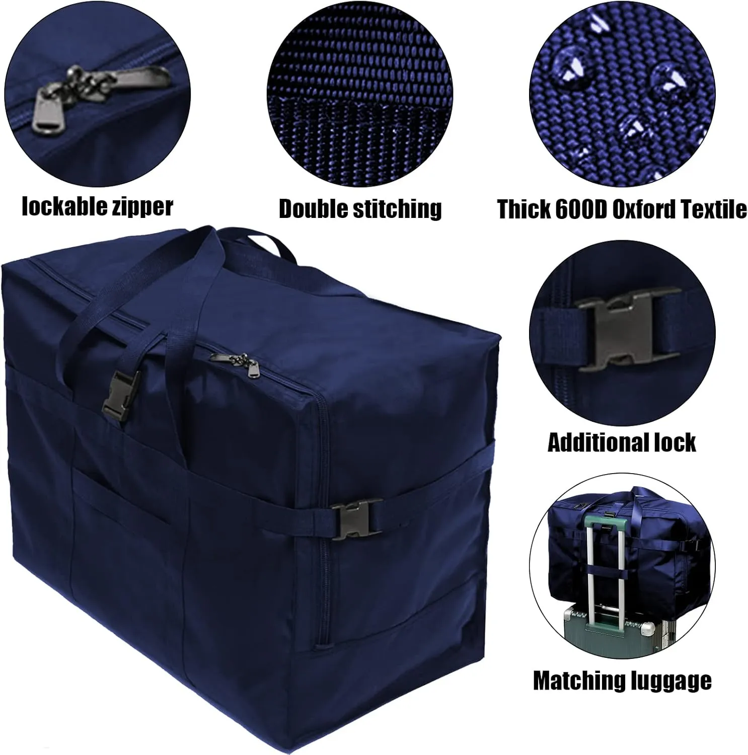 RicoRich 120L Travel Duffel Bag, Foldable Heavy Duty Overnight Bag, Larger Size Carry on Luggage Sport Duffle for Weekender/Vacation/Camping/Beach/Tent(Blue)