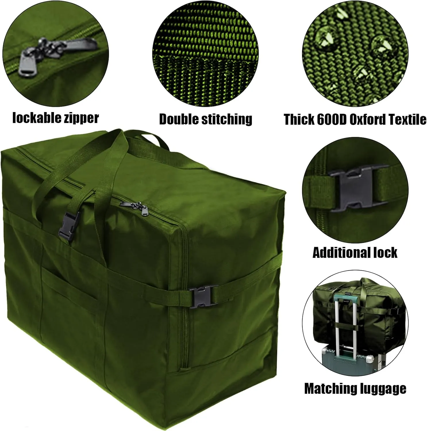 RicoRich 120L Travel Duffel Bag, Foldable Heavy Duty Overnight Bag, Larger Size Carry on Luggage Sport Duffle for Weekender/Vacation/Camping/Beach/Tent(Green)