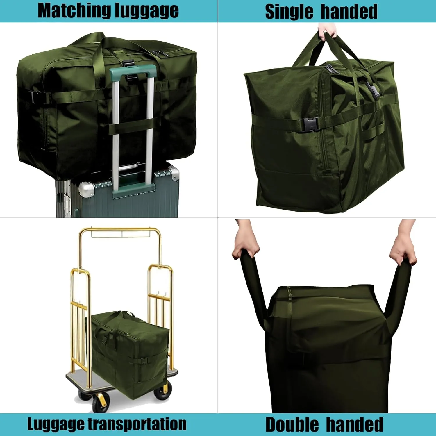 RicoRich 120L Travel Duffel Bag, Foldable Heavy Duty Overnight Bag, Larger Size Carry on Luggage Sport Duffle for Weekender/Vacation/Camping/Beach/Tent(Green)