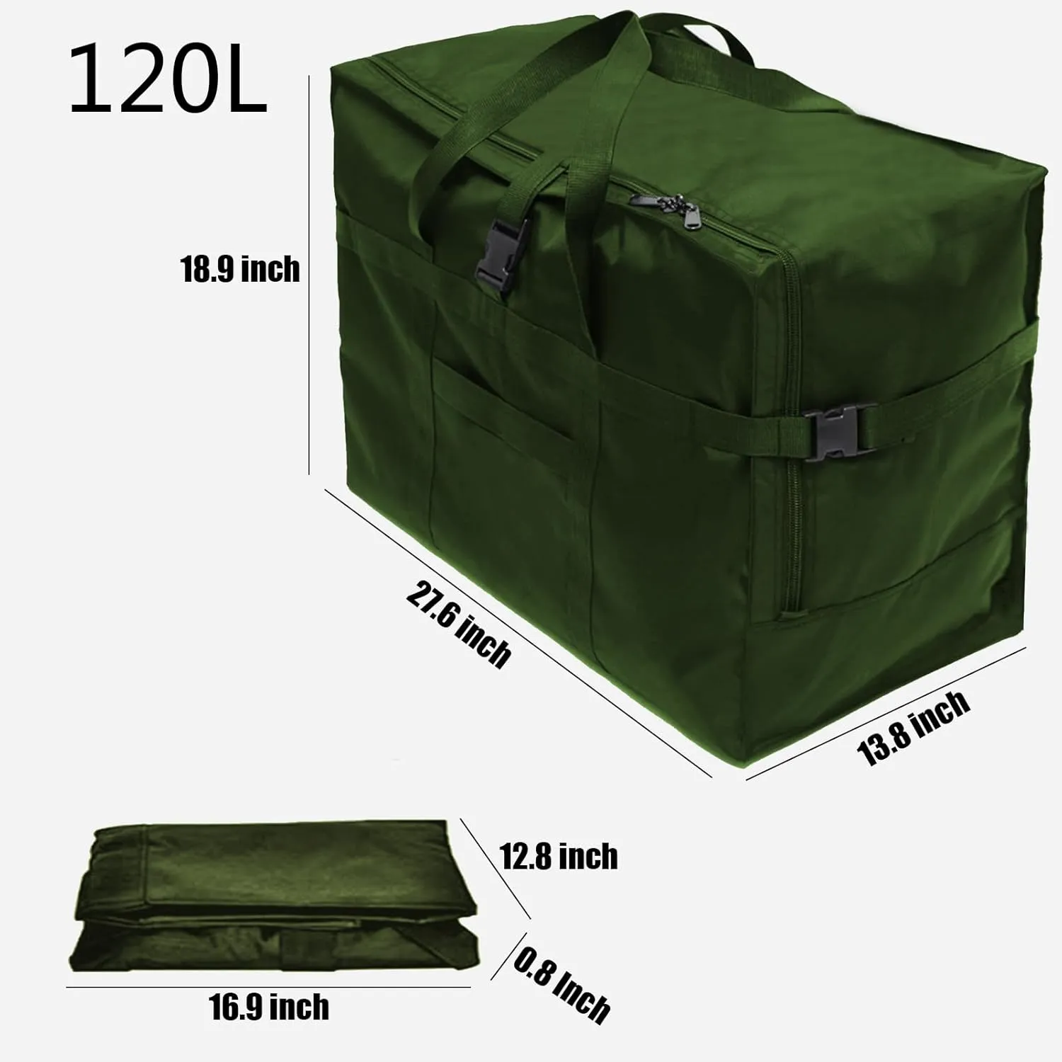 RicoRich 120L Travel Duffel Bag, Foldable Heavy Duty Overnight Bag, Larger Size Carry on Luggage Sport Duffle for Weekender/Vacation/Camping/Beach/Tent(Green)