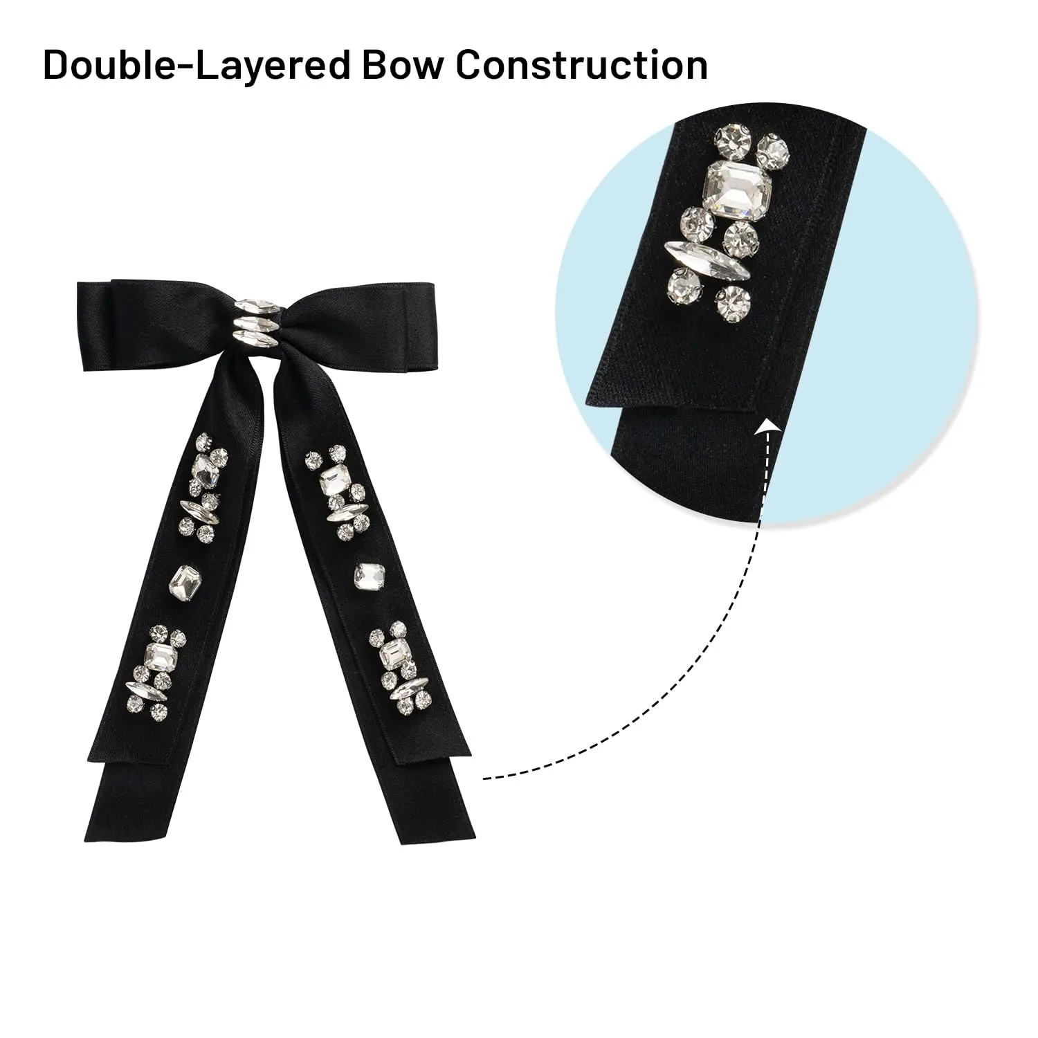 Rock Candy Rhinestone Embellished Satin Bow Clip - Black | Hair Clip | Hair Accessory for Girls for Any Occasion