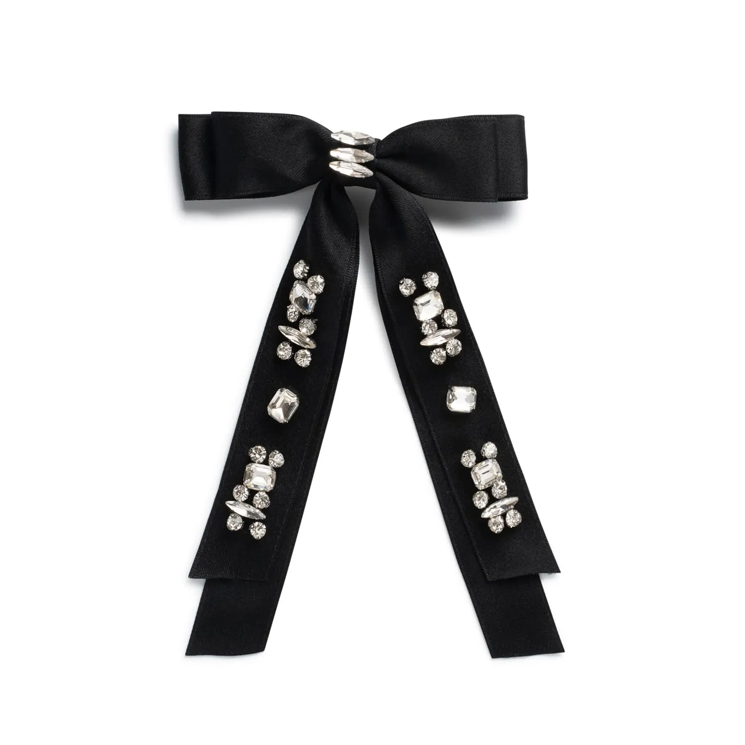 Rock Candy Rhinestone Embellished Satin Bow Clip - Black | Hair Clip | Hair Accessory for Girls for Any Occasion