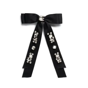 Rock Candy Rhinestone Embellished Satin Bow Clip - Black | Hair Clip | Hair Accessory for Girls for Any Occasion