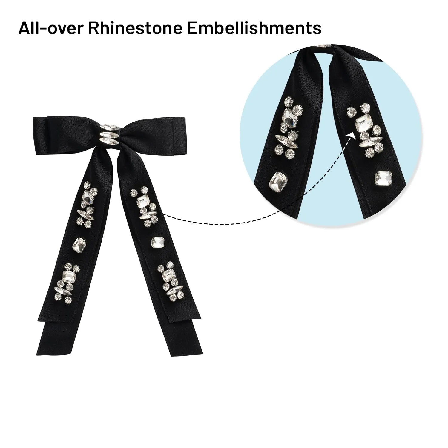 Rock Candy Rhinestone Embellished Satin Bow Clip - Black | Hair Clip | Hair Accessory for Girls for Any Occasion