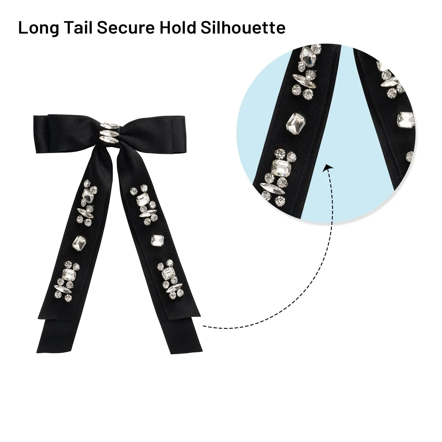 Rock Candy Rhinestone Embellished Satin Bow Clip - Black | Hair Clip | Hair Accessory for Girls for Any Occasion