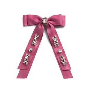 Rock Candy Rhinestone Embellished Satin Bow Clip - Raspberry | Hair Clip | Hair Accessory for Girls for Any Occasion