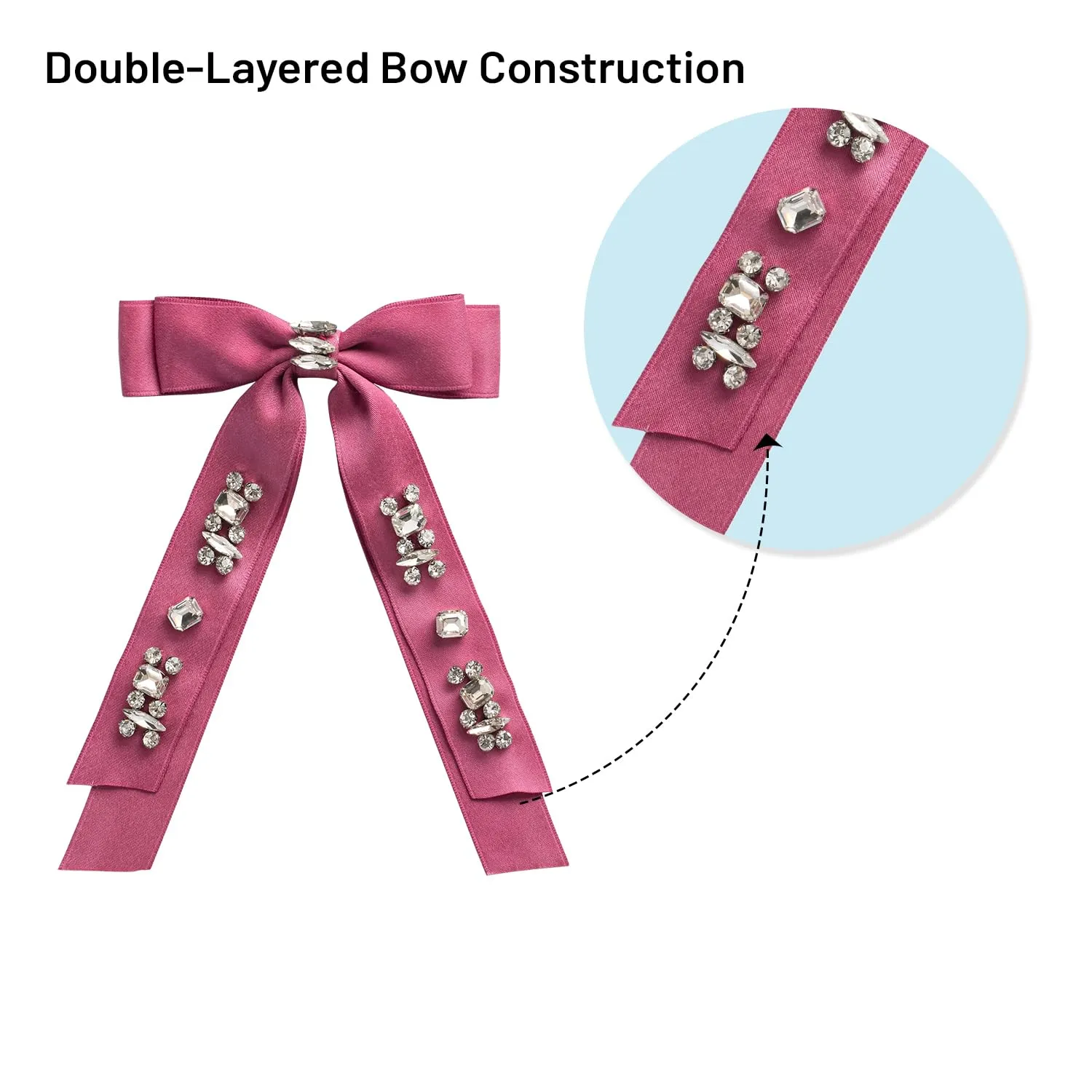 Rock Candy Rhinestone Embellished Satin Bow Clip - Raspberry | Hair Clip | Hair Accessory for Girls for Any Occasion