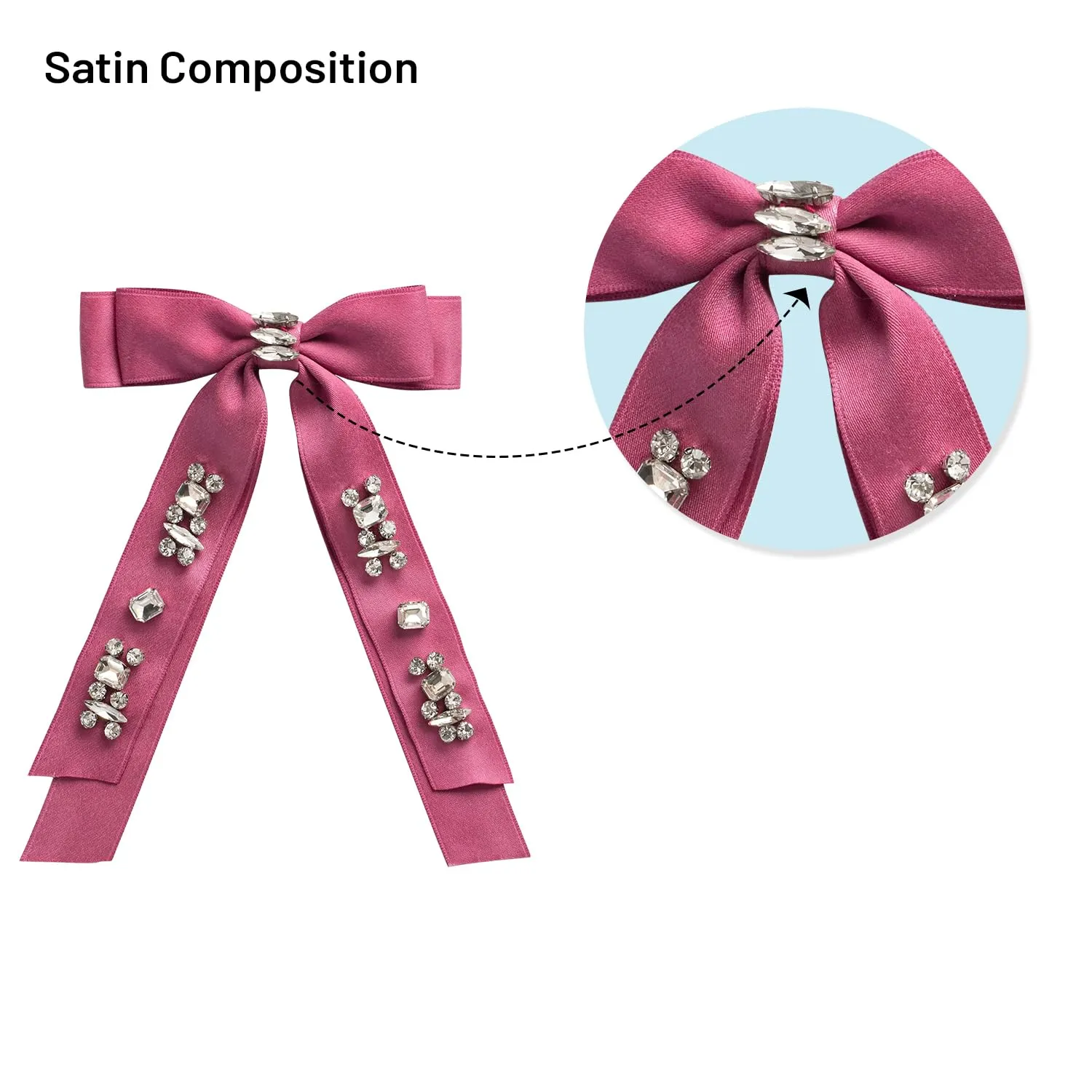Rock Candy Rhinestone Embellished Satin Bow Clip - Raspberry | Hair Clip | Hair Accessory for Girls for Any Occasion