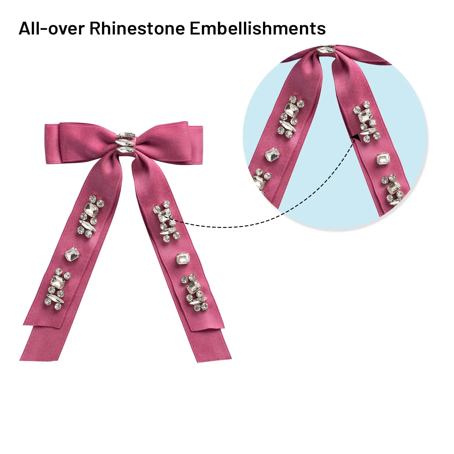 Rock Candy Rhinestone Embellished Satin Bow Clip - Raspberry | Hair Clip | Hair Accessory for Girls for Any Occasion