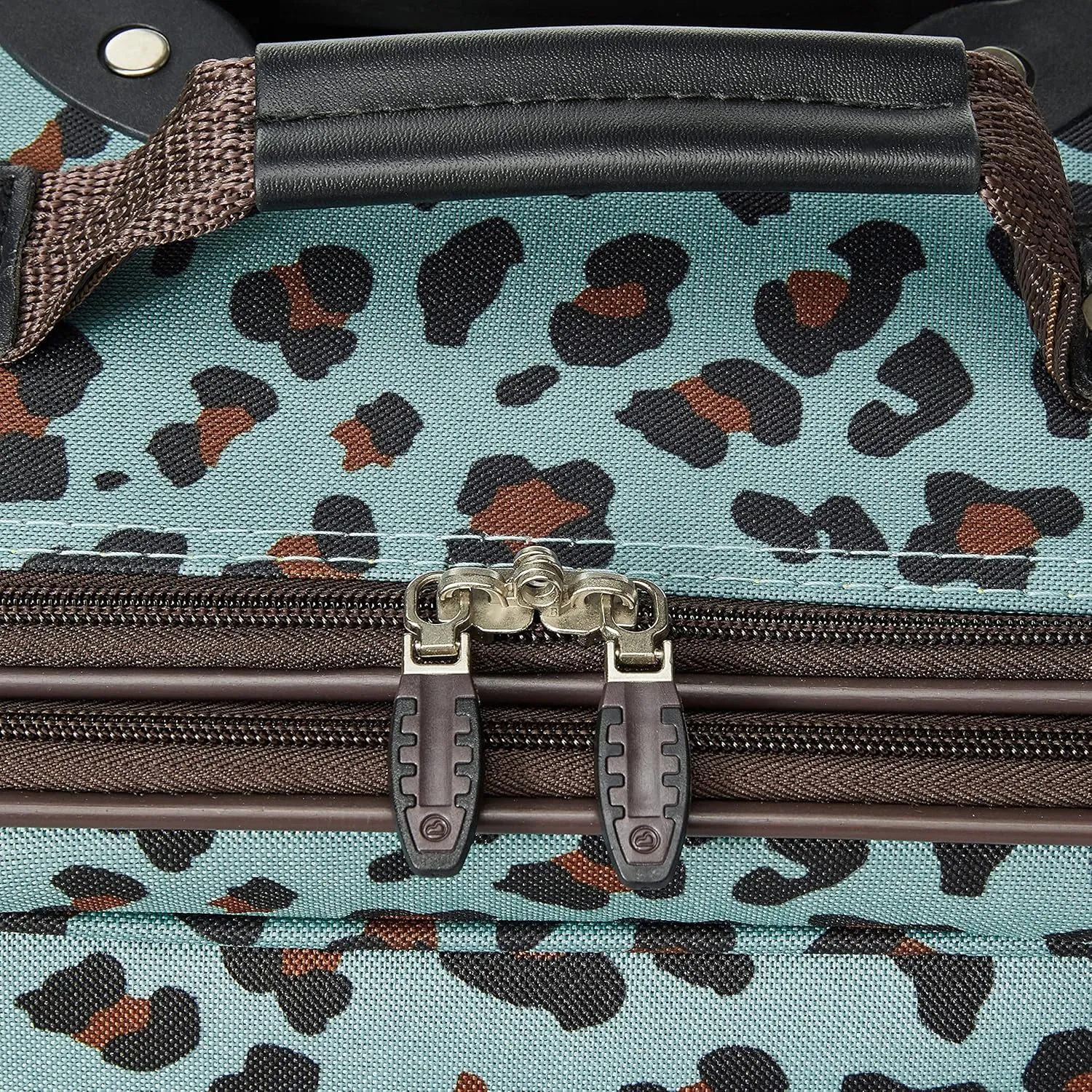 Rockland Fashion Softside Upright Luggage Set,Expandable,Telescopic Handle,Wheel, Blue Leopard, 2-Piece (14/19)