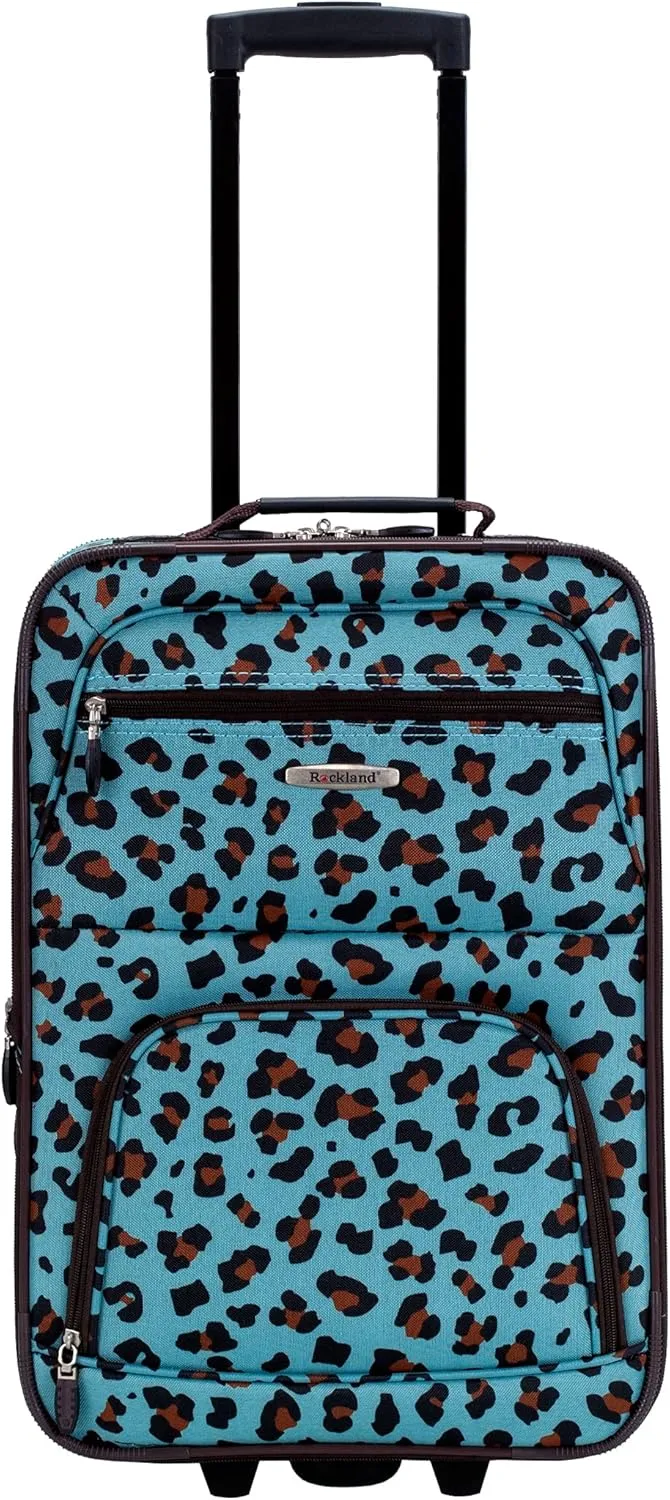 Rockland Fashion Softside Upright Luggage Set,Expandable,Telescopic Handle,Wheel, Blue Leopard, 2-Piece (14/19)