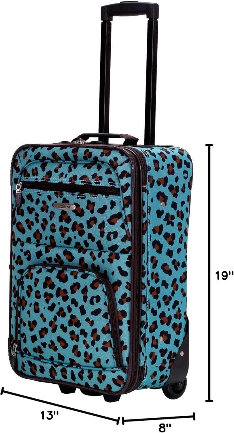 Rockland Fashion Softside Upright Luggage Set,Expandable,Telescopic Handle,Wheel, Blue Leopard, 2-Piece (14/19)