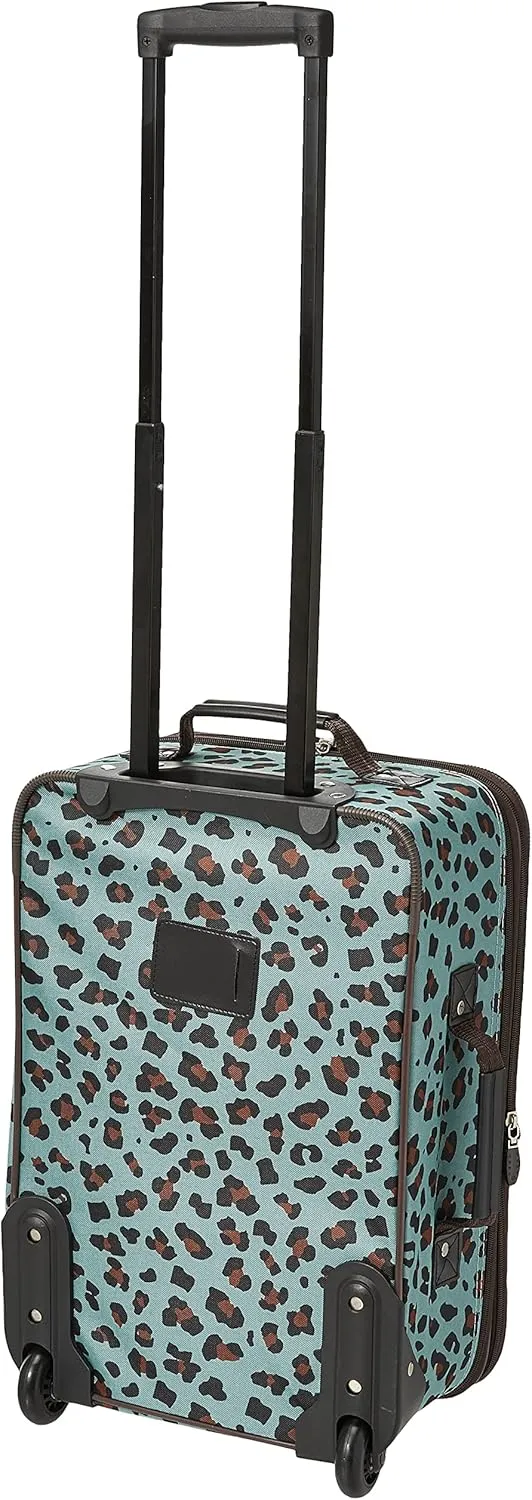 Rockland Fashion Softside Upright Luggage Set,Expandable,Telescopic Handle,Wheel, Blue Leopard, 2-Piece (14/19)