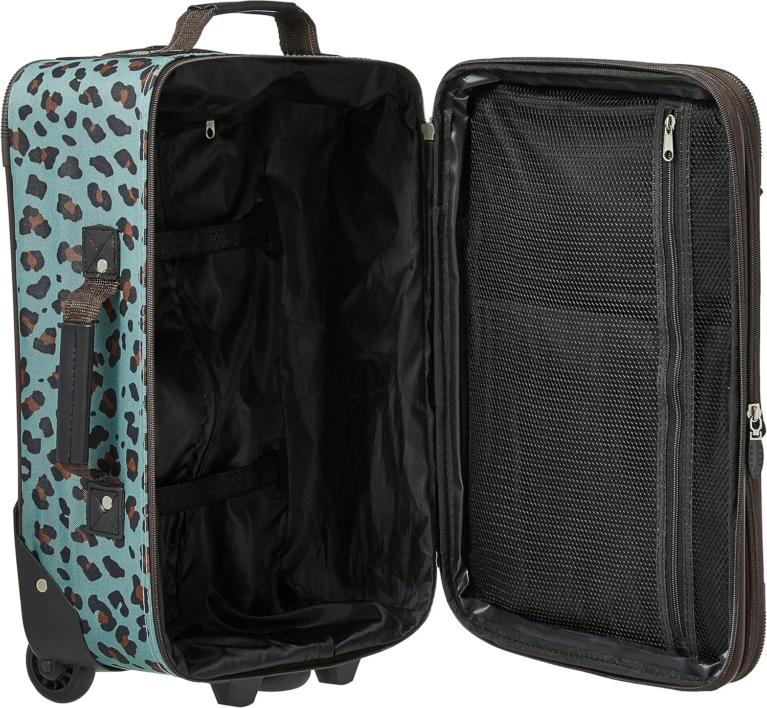 Rockland Fashion Softside Upright Luggage Set,Expandable,Telescopic Handle,Wheel, Blue Leopard, 2-Piece (14/19)