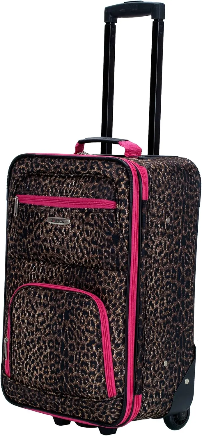 Rockland Jungle Softside Upright Luggage, Pink Leopard, 4-Piece Set (14/29/24/28)