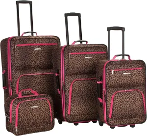 Rockland Jungle Softside Upright Luggage, Pink Leopard, 4-Piece Set (14/29/24/28)
